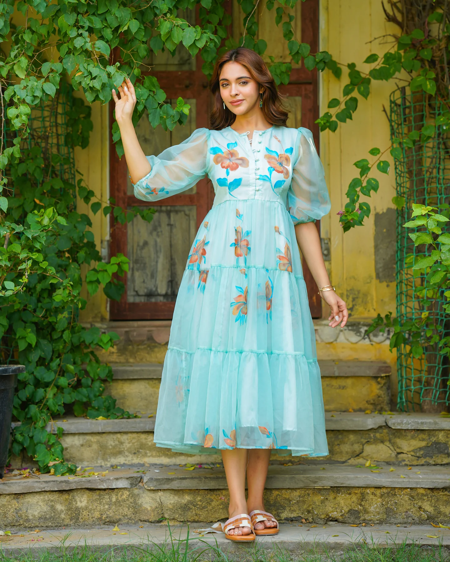 turquoise-floral-handpainted-dress