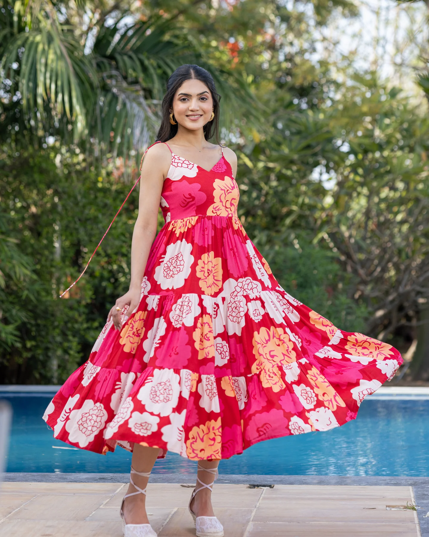red-animated-floret-tiered-dress