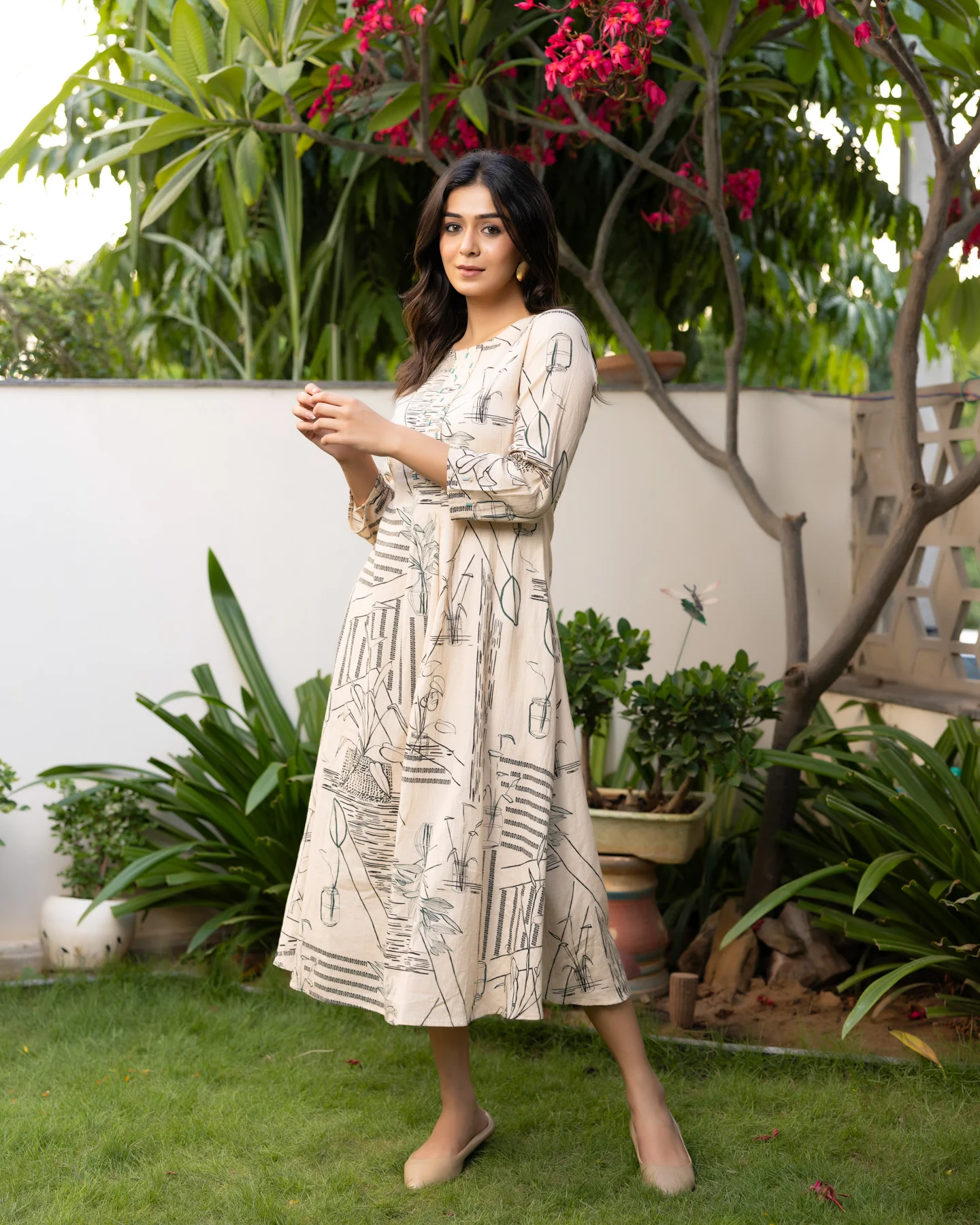 geometric-printed-ivory-a-line-dress